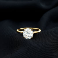 Round Cut Moissanite Solitaire Engagement Ring with Twisted Rope
