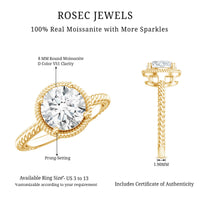 Brilliant Cut 8 MM Moissanite Rope Band Engagement Ring