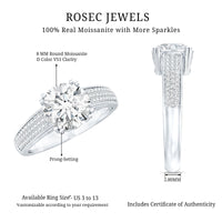 Round Moissanite Engagement Ring with Pave Set Side Stones
