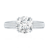Round Moissanite Engagement Ring with Pave Set Side Stones