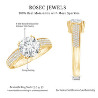 Round Moissanite Engagement Ring with Pave Set Side Stones