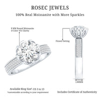 Lotus Basket Set Moissanite Engagement Ring with Side Stones