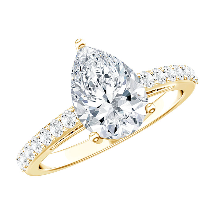 Certified Moissanite teardrop engagement ring from Rosec Jewels with a sparkling teardrop-shaped center stone and elegant band design.