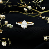 Certified 2 Carat Moissanite Pear Shaped Engagement Ring with Side Stones