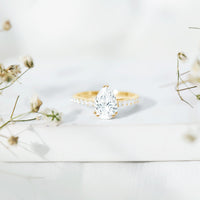 Certified 2 Carat Moissanite Pear Shaped Engagement Ring with Side Stones