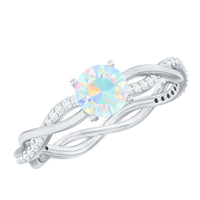 Certified Real Ethiopian Opal Diamond Pre Engagement Ring with Braided Shank