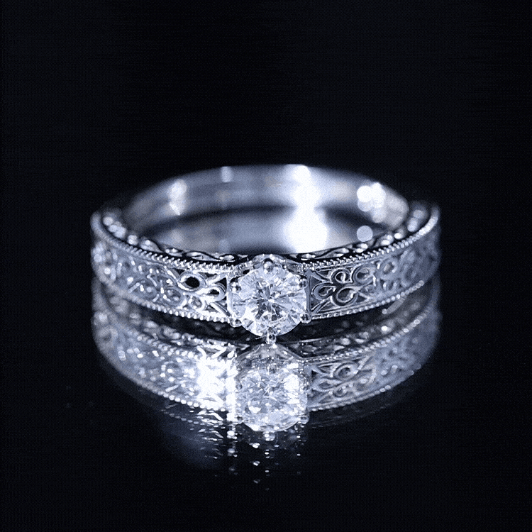 Cubic Zirconia Solitaire Vintage Inspired Filigree Ring in Claw Setting
