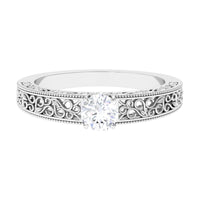 Cubic Zirconia Solitaire Vintage Inspired Filigree Ring in Claw Setting