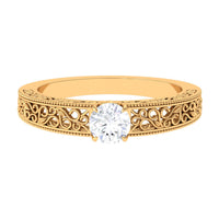 Cubic Zirconia Solitaire Vintage Inspired Filigree Ring in Claw Setting