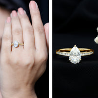 Solitaire Moissanite Pear Engagement Ring with Certificate