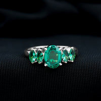 Oval and Marquise Cut Lab Created Emerald Five Stone Ring