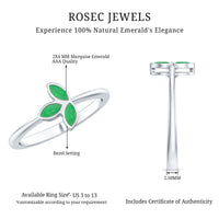 Marquise cut emerald leaf promise ring by Rosec Jewels featuring a bezel setting and intricate leaf design in rings.