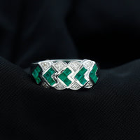 Princess Cut Emerald Statement Wedding Band with Diamonds
