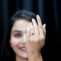 Solitaire Oval Emerald Engagement Ring with Diamonds