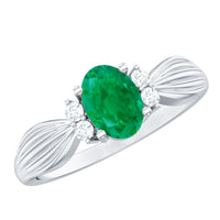 Natural 5X7mm Emerald Oval Engagement Ring with Diamond