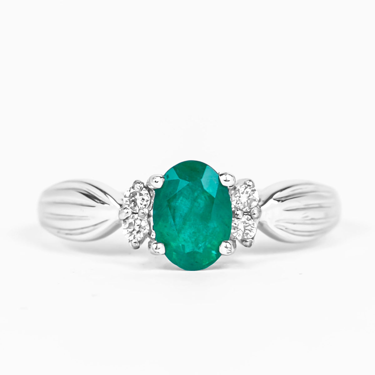 Natural 5X7mm Emerald Oval Engagement Ring with Diamond