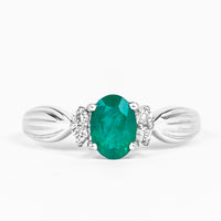 Natural 5X7mm Emerald Oval Engagement Ring with Diamond