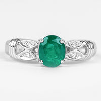 Real Oval Emerald Solitaire Engagement Ring with Diamond