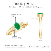 Real Oval Emerald Solitaire Engagement Ring with Diamond