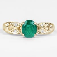 Real Oval Emerald Solitaire Engagement Ring with Diamond