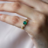 Real Oval Emerald Solitaire Engagement Ring with Diamond