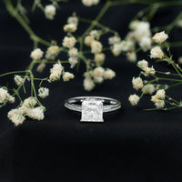 Solitaire Moissanite Princess Cut Engagement Ring with Side Stones