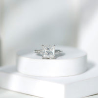 Solitaire Moissanite Princess Cut Engagement Ring with Side Stones