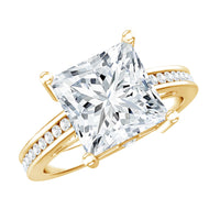 Solitaire Moissanite Princess Cut Engagement Ring with Side Stones