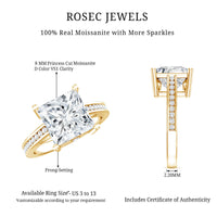 Solitaire Moissanite Princess Cut Engagement Ring with Side Stones