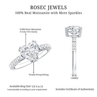 Certified 2 Carat Moissanite Heart Engagement Ring with Side Stones