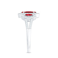 Certified Lab Created Ruby and Diamond Cluster Engagement Ring in Split Shank