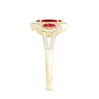 Certified Lab Created Ruby and Diamond Cluster Engagement Ring in Split Shank