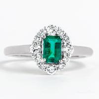 Classic Emerald Cut Emerald Engagement Ring with Diamond Halo
