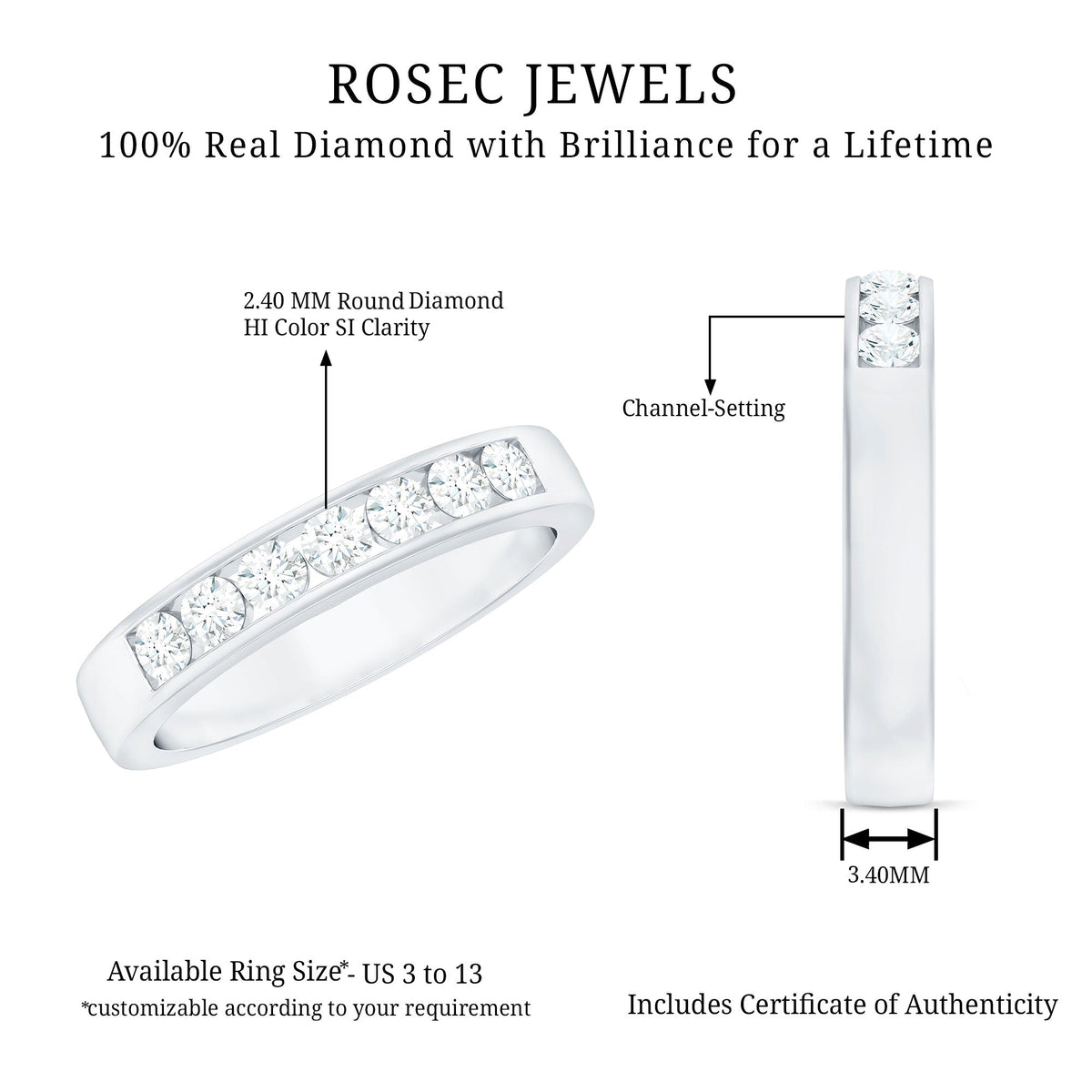 Diamond Seven Stone Band Ring in Channel Setting