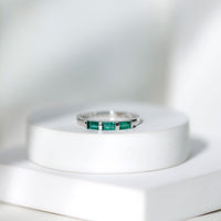 Rosec Jewels emerald 3-stone ring featuring baguette-cut real emeralds with certificate, set in a stylish jewelry ring.