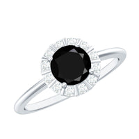 Lab-created black and white diamond halo engagement ring by Rosec Jewels featuring a 1.3 carat center stone and intricate band design.