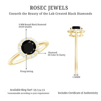 Lab-created black and white diamond halo engagement ring by Rosec Jewels featuring a 1.3 carat center stone and elegant design.