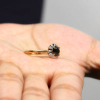 Lab-created black and white diamond halo engagement ring from Rosec Jewels featuring 1.3 carats of sparkling stones and intricate metalwork.