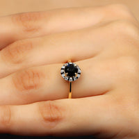 Rosec Jewels 1.3 Carat lab-created black and white diamond halo engagement ring, showcasing a stunning gemstone design.