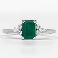Octagon Cut Emerald Engagement Ring with Diamond Trio