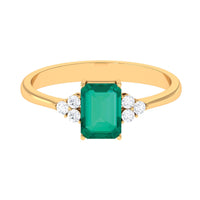 Octagon Cut Emerald Engagement Ring with Diamond Trio