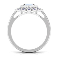 1.25 CT Bezel Set Moonstone Vintage Inspired Engagement Ring with Blue Sapphire