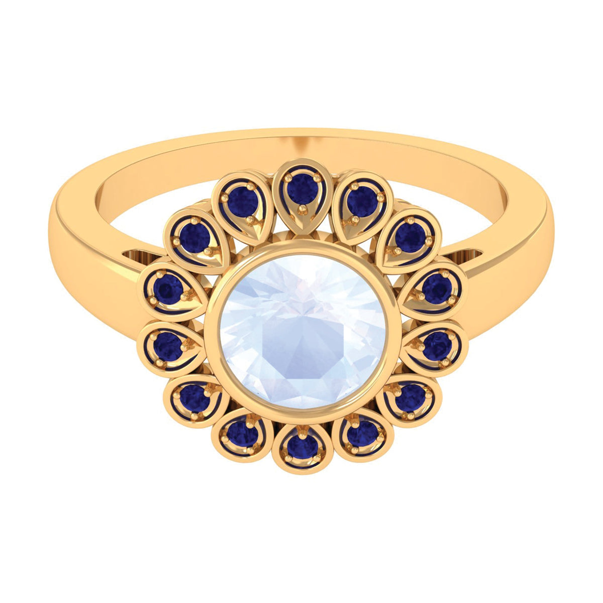 1.25 CT Bezel Set Moonstone Vintage Inspired Engagement Ring with Blue Sapphire