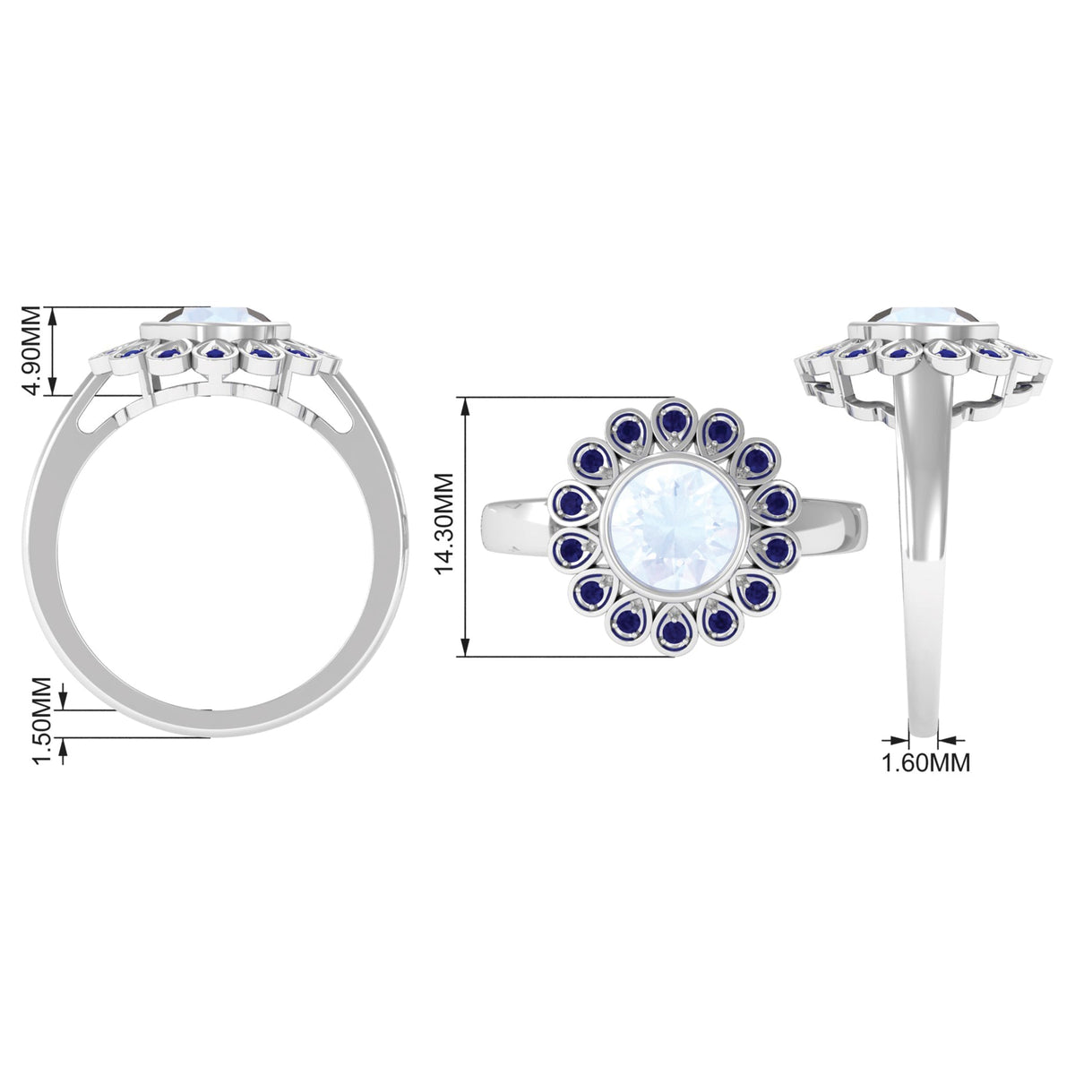 1.25 CT Bezel Set Moonstone Vintage Inspired Engagement Ring with Blue Sapphire