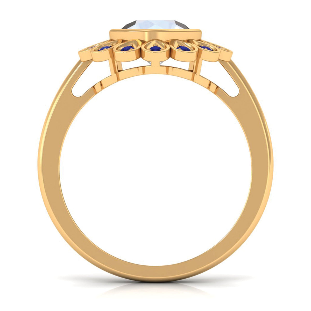 1.25 CT Bezel Set Moonstone Vintage Inspired Engagement Ring with Blue Sapphire