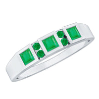Natural emerald princess cut band ring by Rosec Jewels featuring a sparkling green emerald gemstone setting.