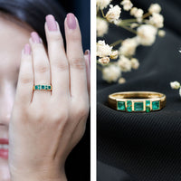 Natural emerald princess cut band ring by Rosec Jewels featuring a sparkling green emerald on a sleek ring band.