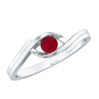 Natural red ruby promise ring with bypass shank from Rosec Jewels, featuring a central red ruby gemstone and elegant band design.