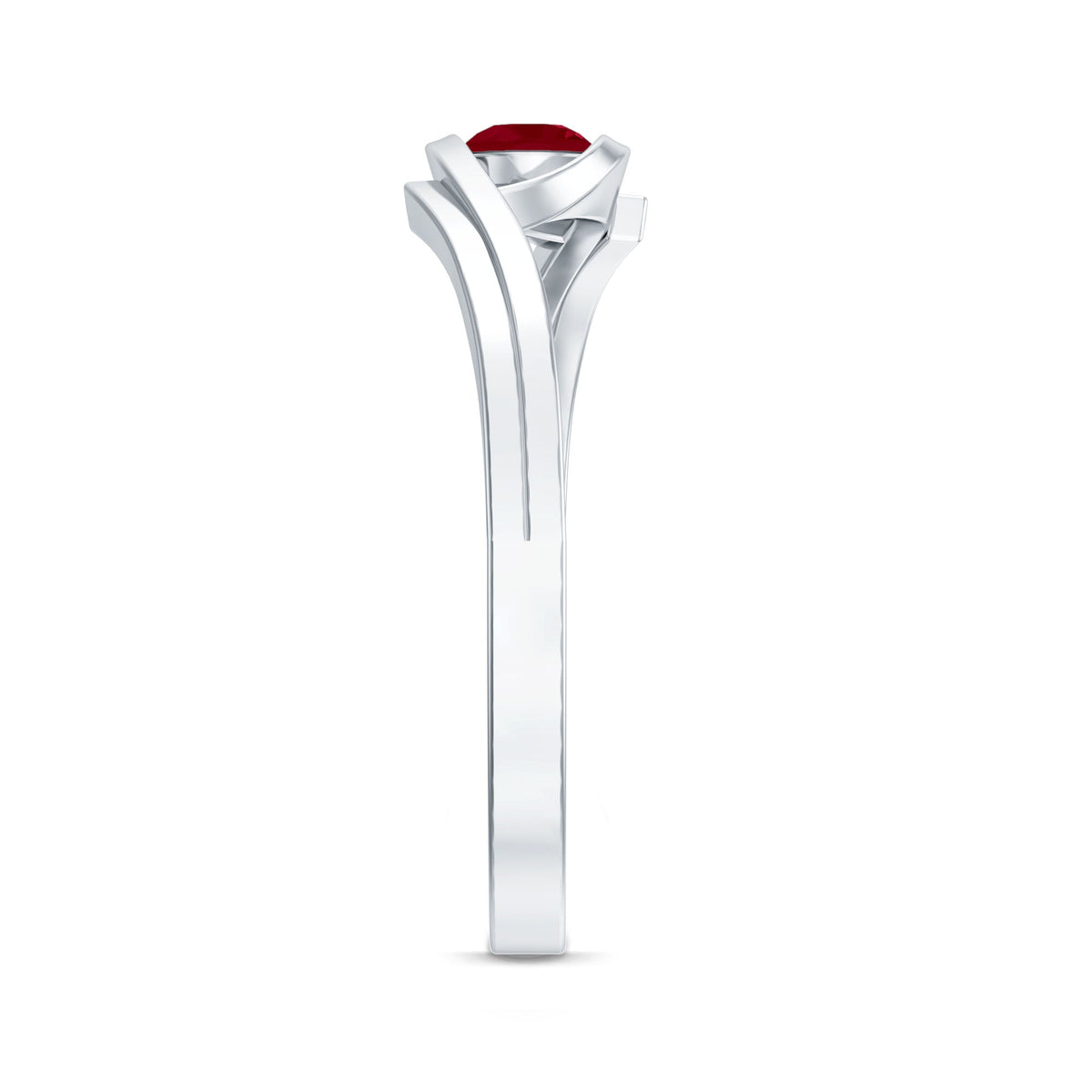 Natural red ruby promise ring with bypass shank from Rosec Jewels, featuring a vibrant ruby gemstone and elegant design.