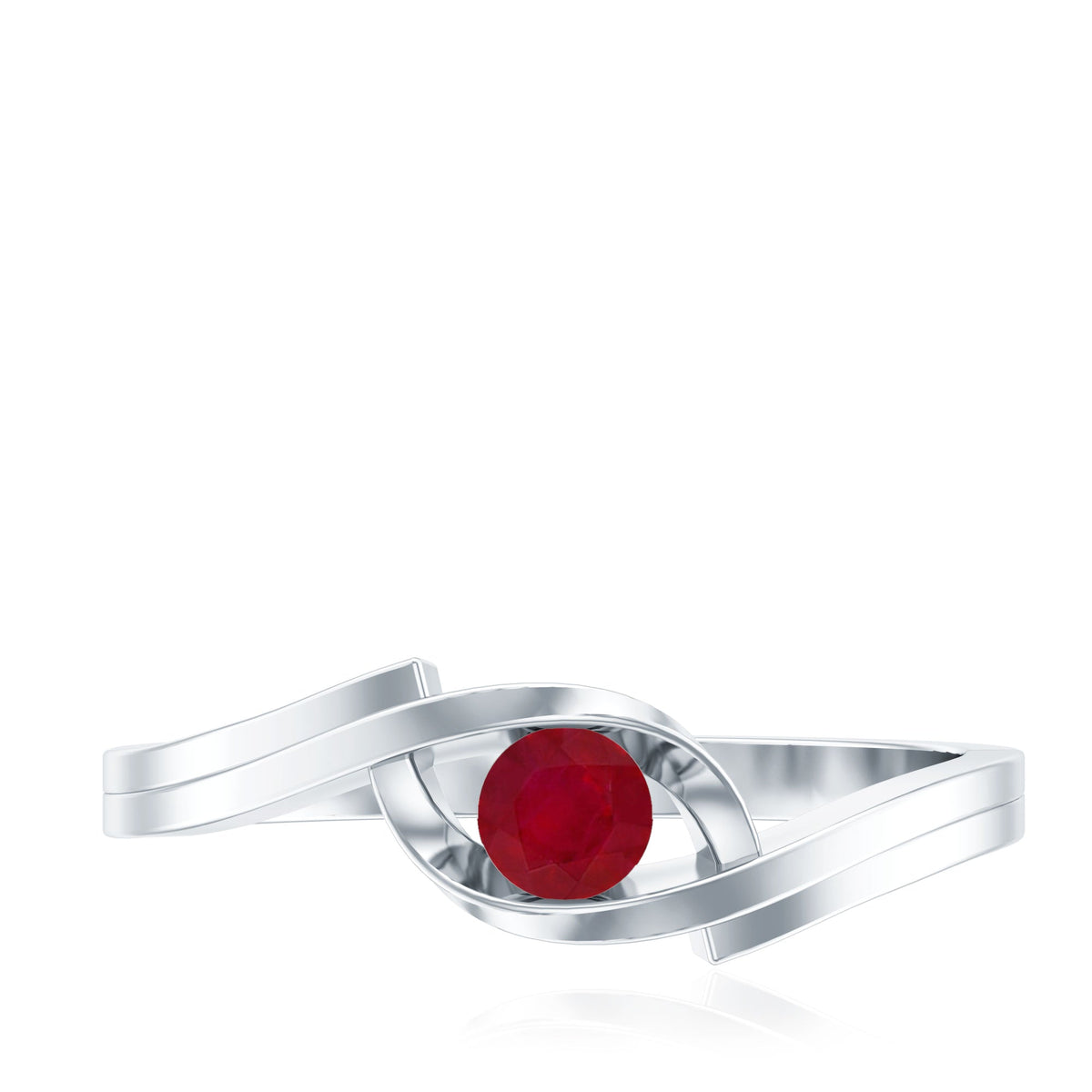 Natural red ruby promise ring with bypass shank by Rosec Jewels, featuring a vibrant red ruby gemstone and elegant silver band.